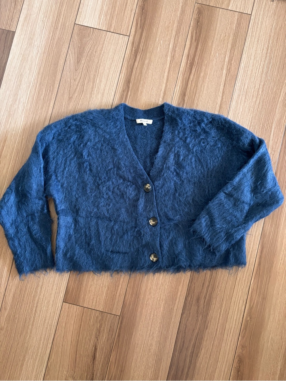 Madewell Fuzzy Navy V-Neck Button Cardigan